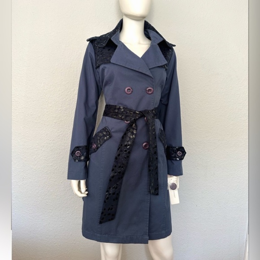 🔥SALE💥NWT WOMEN DOUBLE-BREASTED TRENCH COAT BELTED LINED JACKET IN DENIM - Picture 8 of 17